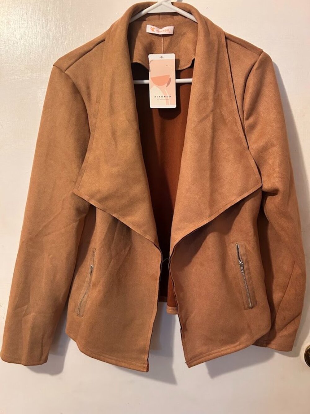 Kirundo Faux Suede Open Front Cardigan Jacket - Tan